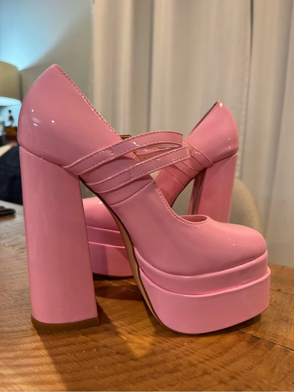 Pink Platform Mary Jane 6in Heels 7.5
